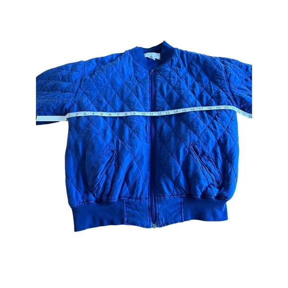 Sophisticates By Jonathan Martin Blue Quilted 100% Silk Bomber Jacket M Retro - Picture 8 of 9